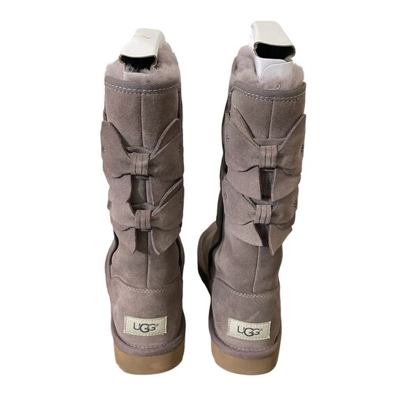 UGG Boots Womens Size 5 Allegra Bow Gray Suede Leather 1092969 Sygr New - Picture 4 of 8